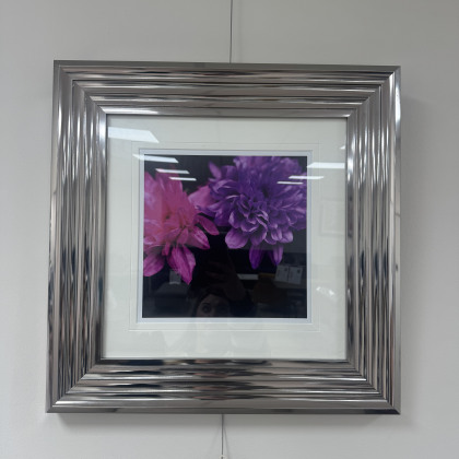 Pink / Purple Floral Picture - Chrome Frame Pink / Purple Floral Picture - Chrome Frame