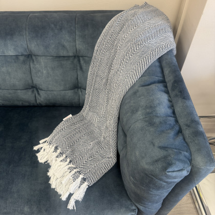 Malini Herringbone Charcoal Throw with fringe Malini Herringbone Charcoal Throw with fringe