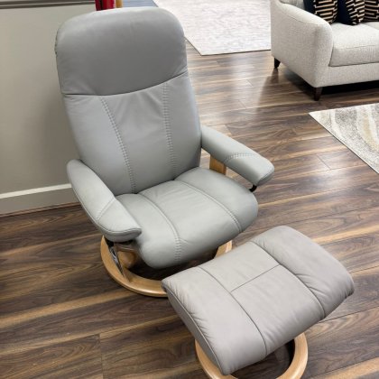 Stressless - Consul Medium Chair & Stool Chair - Batick Wild Dove - Last one only Stressless - Consul Medium Chair & Stool Chair - Batick Wild Dove - Last one only