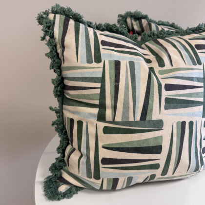 Cushion Bundle - Set of 3 - Green Squares with Fringe Cushion Bundle - Set of 3 - Green Squares with Fringe
