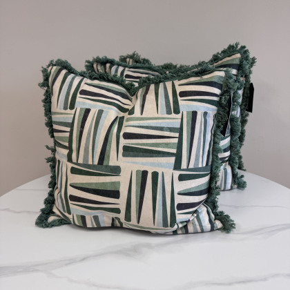 Cushion Bundle - Set of 3 - Green Squares with Fringe Cushion Bundle - Set of 3 - Green Squares with Fringe